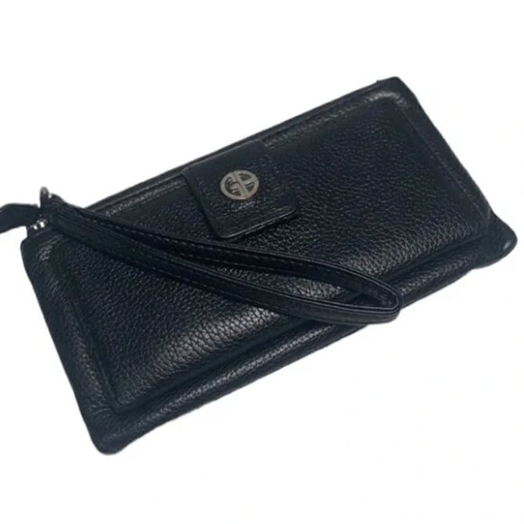 Gianni Bernini Leather Wristlet Wallet - Black/Silver, 7.5”x4” - Picture 1 of 11